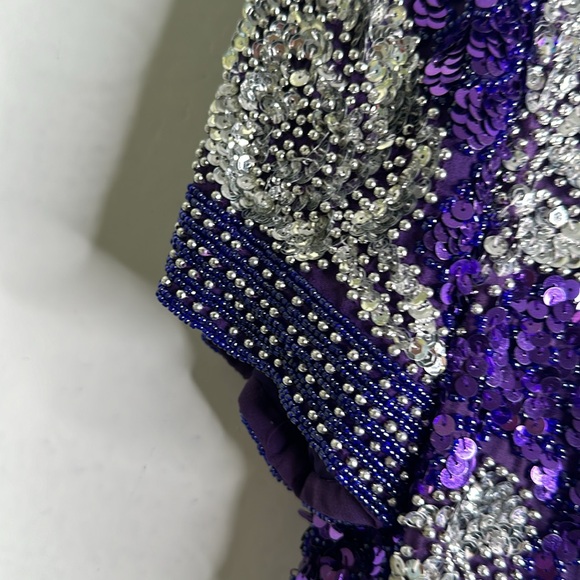 Vantage Joan Leslie slik sequins beaded evening dress size medium purple sliver - Picture 9 of 13